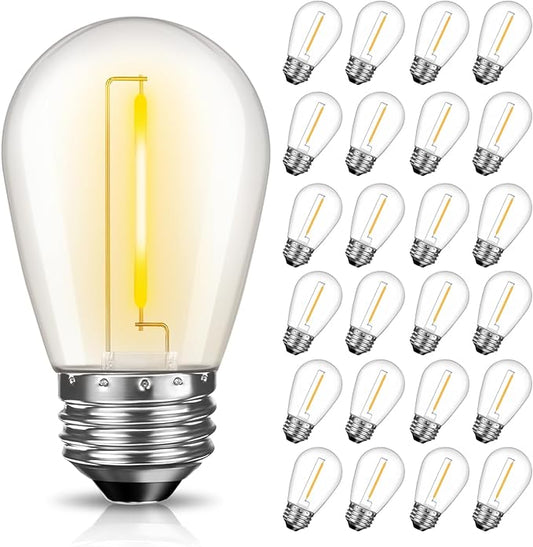 LED S14 Replacement Light Bulbs for Patio String Light, Shatterproof & Waterproof Hanging Light Bulbs for Outdoor String Lights, Dimmable, E26 Base, 24 Pack