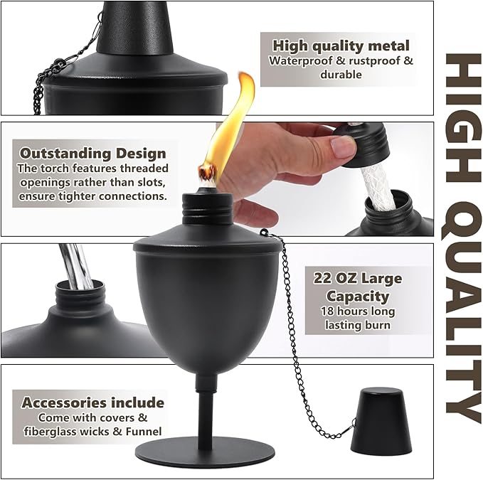 4 Pack Upgraded Tabletop Torches,14 oz Citronella Torches for Outside, Refillable Outdoor Flame Torch Light, Comes with Wicks,Covers and Funnel, Ideal for Parties, Garden Decor, DIY