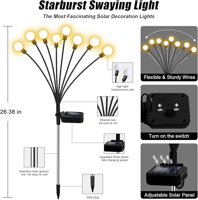 Solar Garden Lights Outdoor, 4 Pack 32LED Waterproof Solar Powered Lights for Yard Pathway Patio, Swaying Lawn Decor as Gardening Gifts for Women Holiday
