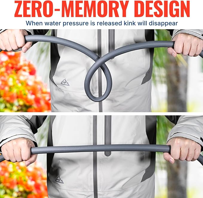 YAMATIC Heavy Duty Garden Hose 5/8 in x 50 ft with Swivel Handle, Super Flexible Water Hose, All-weather, Lightweight, Burst 600 PSI, Grey