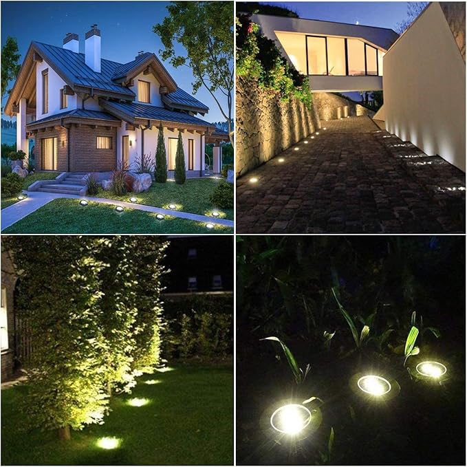 Solar Ground Lights, Waterproof Solar Garden Lights, Upgraded Outdoor Garden Waterproof Bright in-Ground Lights, Landscape Lights for Pathway,Yard,Deck,Lawn,Patio,Walkway (16 Pack Warm Light)