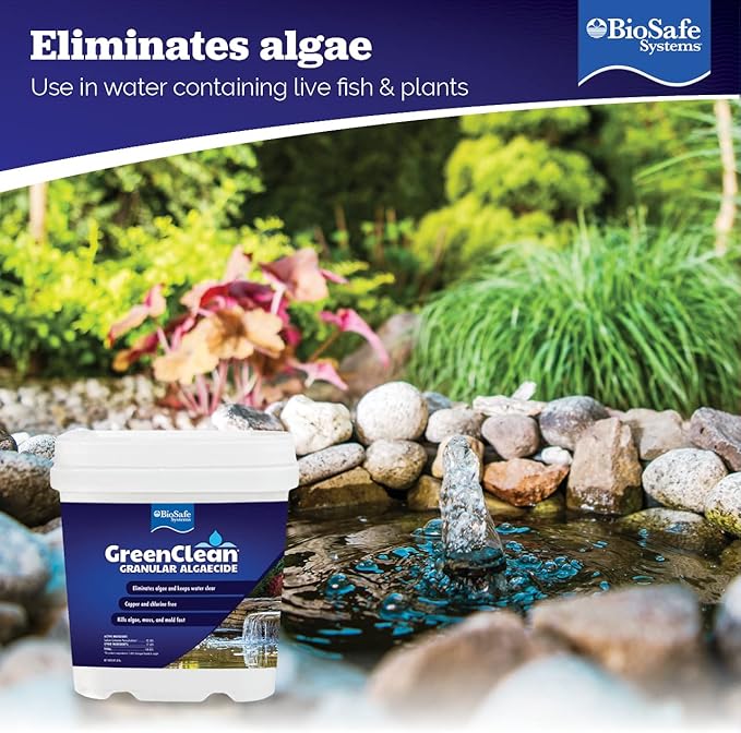 BioSafe Systems 3002-8 GreenClean Granular Algaecide String Algae Control for Koi Ponds, Fountains, Waterfalls, Water Features on Contact, 8 lbs, EPA Registered