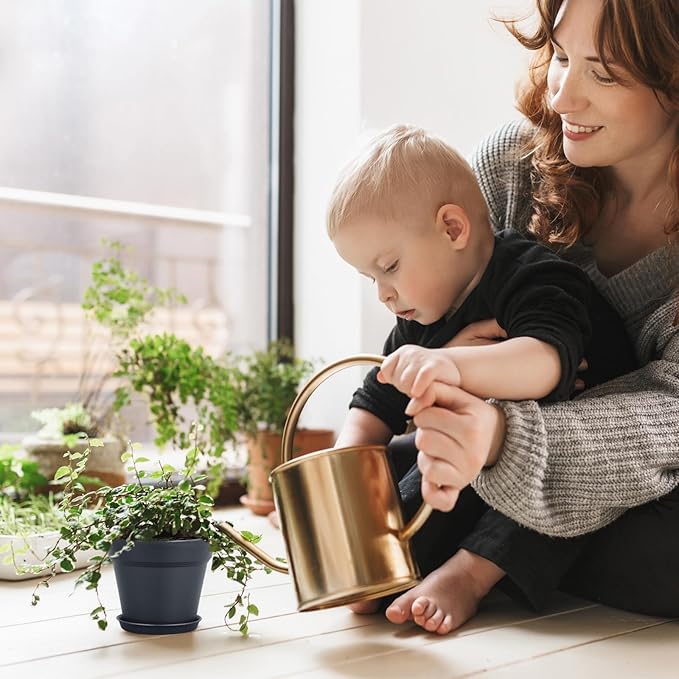 4 inch Small Plastic Nursery Pots, Seedling Pots - 16 Pack Plant Pots for Indoor & Outdoor Plants, Decorative Flower Pots with Drainage Holes and Saucers, Black