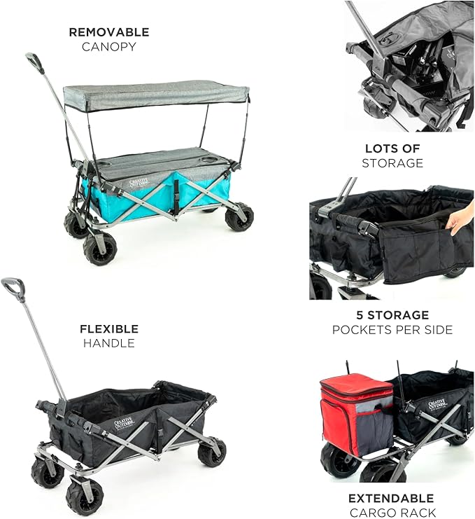 Creative Outdoor All-Terrain Deluxe Wagon | 360 Swivel All Terrain Wheels | Great for Beach, Park, Garden & Tailgate | Multiple Color Options