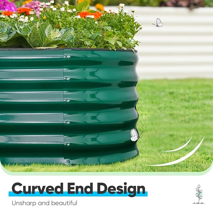 Quictent Galvanized Raised Garden Bed Kit, 8x4x1.5 ft Oval Metal Planter Box Tall for Vegetables Outdoor Backyard, Rubber Strip Edging Included (Dark Green)