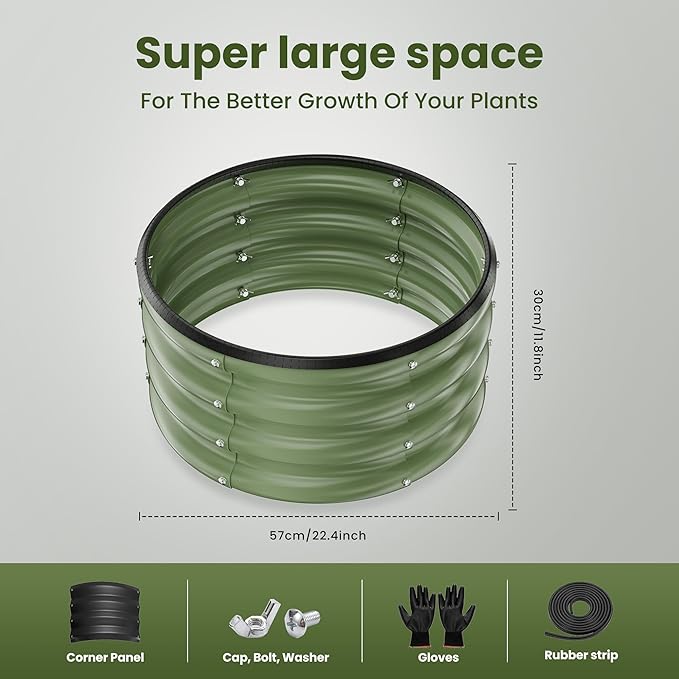 ZXZYHFTY Round Galvanized Raised Garden Bed kit,Green Outdoor Garden Raised Planter Box, Round Large Metal Raised Garden Beds for Vegetable 2 * 2 * 1ft 3 Pcs