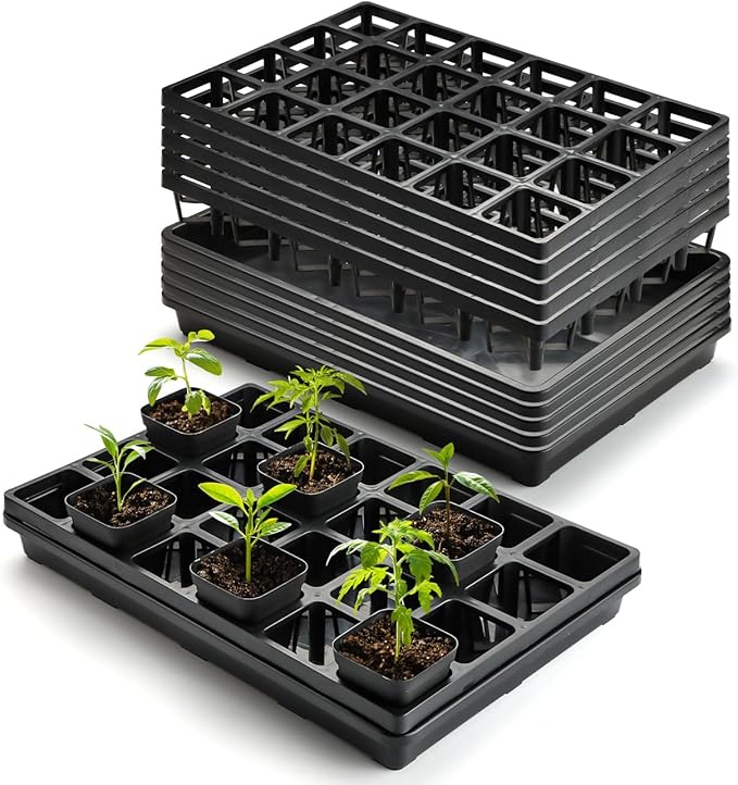 24 Cell Nursery Pots Trays (17"x11"x2") with Plastic Flat Seed Starter Trays, Durable Carrying Seedling Starter Tray, Reusable Planting Trays for Holding 2.7 inch Nursery Pots, 3 Sets Combo