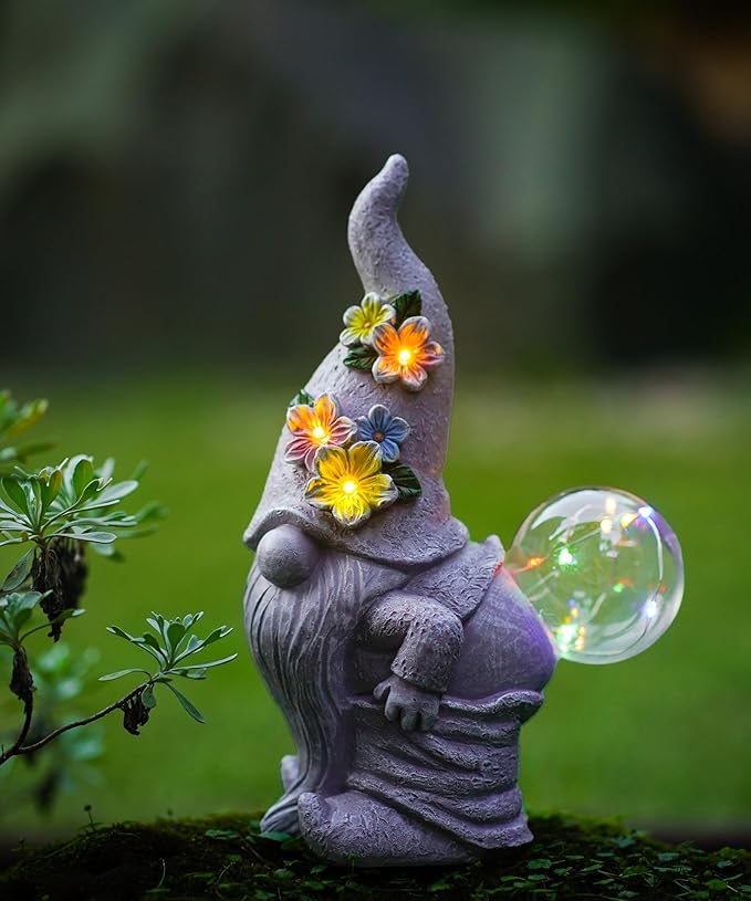 Solar Gnome Statue for Garden Decor: Outdoor Sculpture for Yard Lawn Porch Balcony Patio - Ideal Gift for Lover Mom Women Grandma