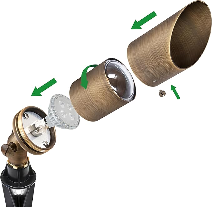 GKOLED Solid Brass Spotlight Low Voltage Landscape Lighting, LED Outdoor Lights for Garden Patio Yard, Directional Up Light with 5W MR16 Bulb, 12V 2700K Warm White