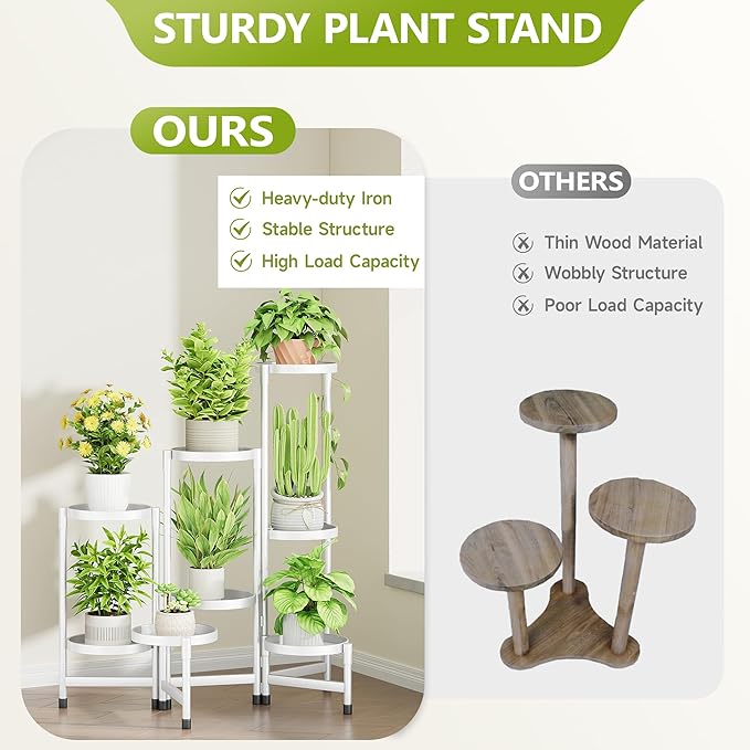 8 Tier Metal Plant Stand Indoor, Rotatable Corner Plant Shelf Outdoor, Tiered Flower Pot Display Stand, Multiple Plants Holder for Patio Living Room Balcony Garden Home Decor - White