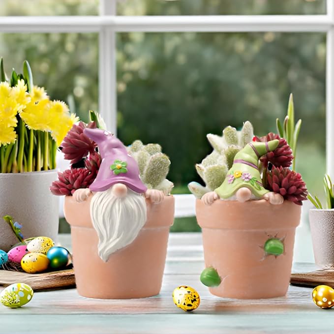 Newman House Studio Spring-Gnomes Flower-Pots Easter Decorations Cactus-Succulents - Easter Decorative Purple Planter Pots Unique Garden Pots with Drainage Hole for Indoor Outdoor 3 x 3.5 x 5 inch
