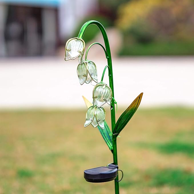 VCUTEKA Solar Garden Decor Stake Outdoor Light Glass Flower Stake for Yard Lawn Decor Backyard Decorations