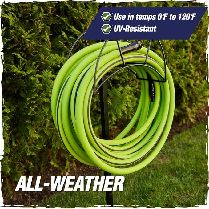 Rugged Rhino Heavy Duty Flexible Light Weight Garden Hose, 100ft x 5/8in, 4 Layer Leakproof Outdoor Gardening Tools, Watering Supplies, Powerful Water Pressure for Lawn, Flowers, Green Black