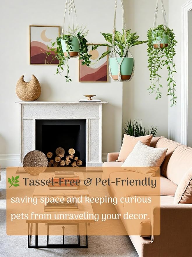 Self Watering Hanging Planters for Indoor Plants 3 Pack Macrame Plant Hangers with Drainage Holes Pots and Hooks for Home Garden Decor Green