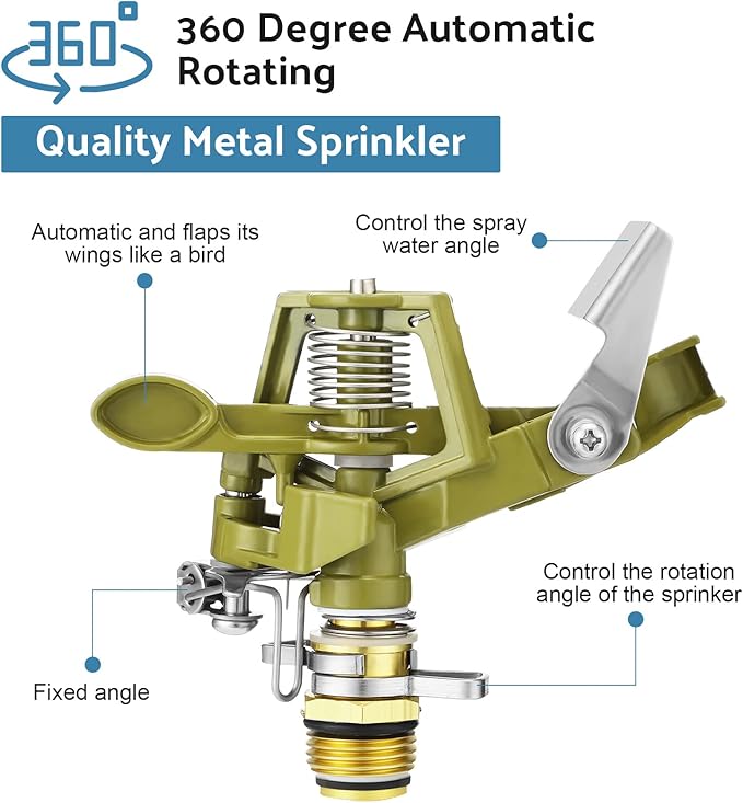 Chengu 4 Set Zinc Alloy Water Sprinklers Heads for Lawns Yard Heavy Duty Adjustable 360 Degree Watering Impact Pulsating Garden Sprinklers Multipack for Large Area Irrigation