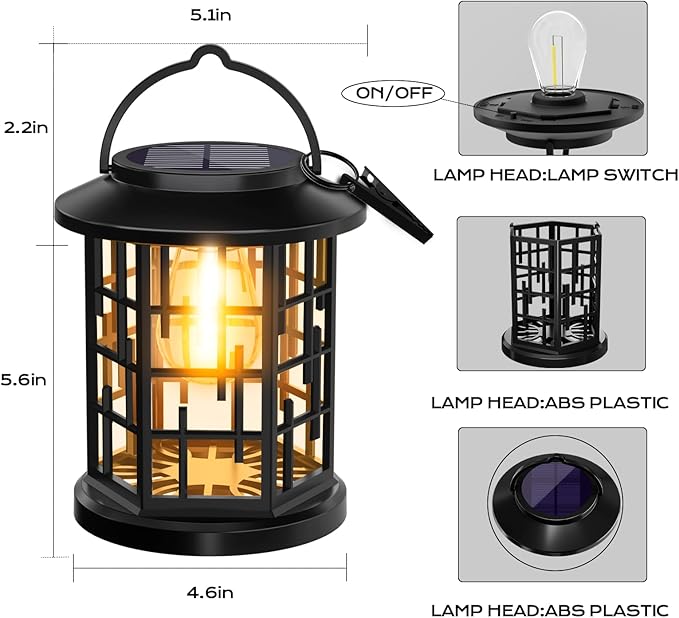 Outdoor Solar Lanterns, Solar Powered Lanterns Lighting LED Lantern Bulb Decorative for Patio Porch Fence Garden Lawn, 4 Pack
