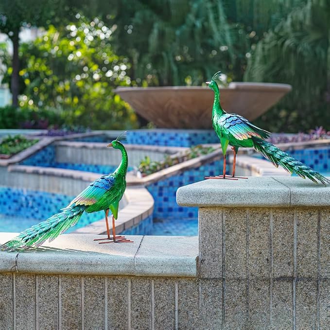 DREAMSOUL Garden Statues for Outside Metal Peacock Statue Peacock Garden Decor for Yard Art Decoration