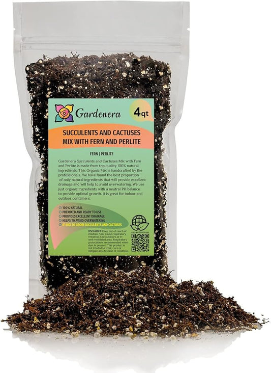 Fern + Perlite Soil Mix for Repotting and Planting Succulents and Cactuses - 4 Quart Bag