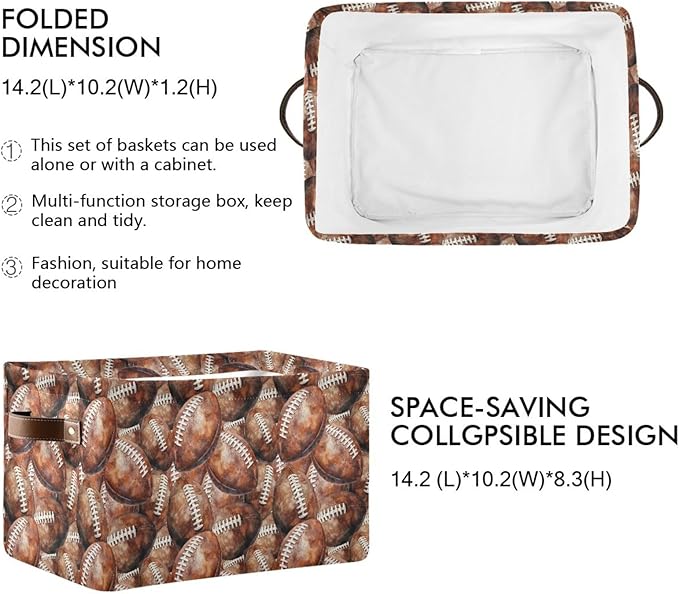 Football Rectangular Storage Basket Organizer Bin Shelf Baskets For Home Office Dorm