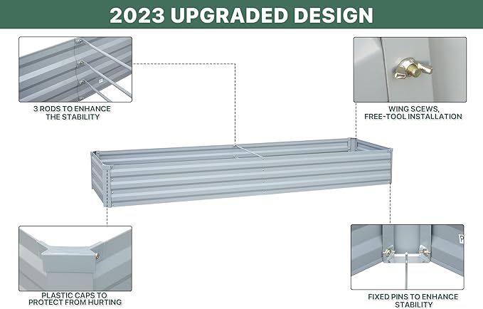 Planter Raised Beds Raised Garden Bed for Gardening Garden Boxes Outdoor Metal Raised Garden Beds, 8x2x1 FT Galvanized Grey