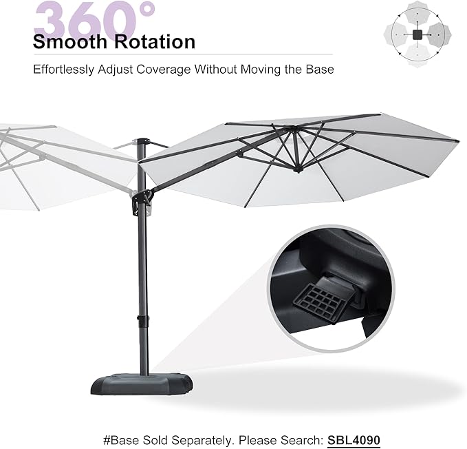 PURPLE LEAF 10 Feet Patio Umbrella with Base Outdoor Cantilever Round Umbrella Aluminum Offset Umbrella with 360-degree Rotation for Garden Deck Pool Patio Light White