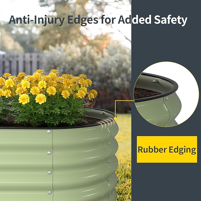 Kesfitt Galvanized Raised Garden Bed Kit,18" Tall 7-in-1 Outdoor Metal Planter Boxes with Safety Edging,8×2×1.5FT Modular Large Steel Raised Beds for Gardening Vegetables Fruits Flower