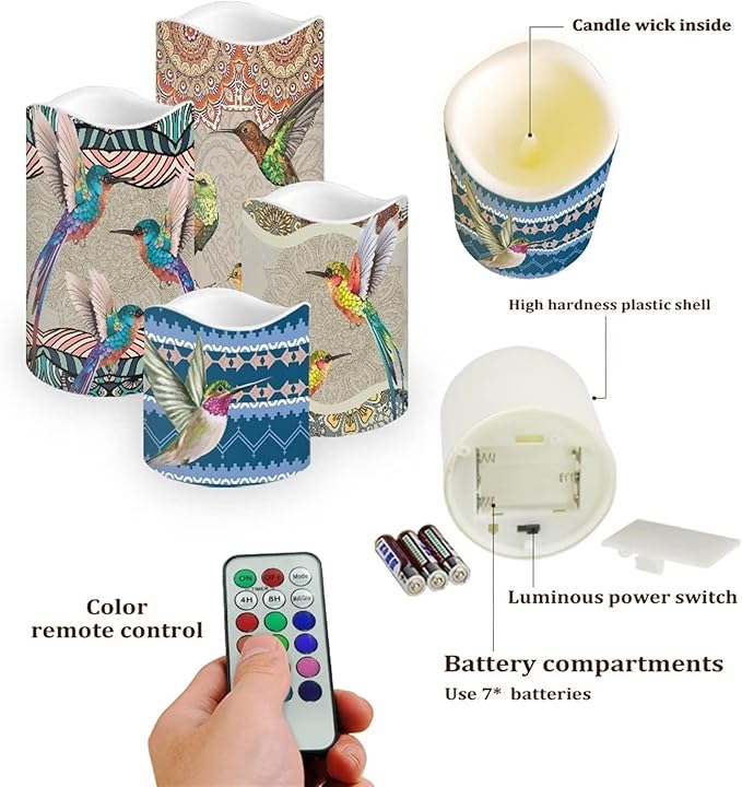 Ystardream Hummingbird Boho Flameless Candles Flicker Spring Summer Theme Decorative Decor for Wedding Date Proposal Easter Dinner Table Home Mother's Day Gift