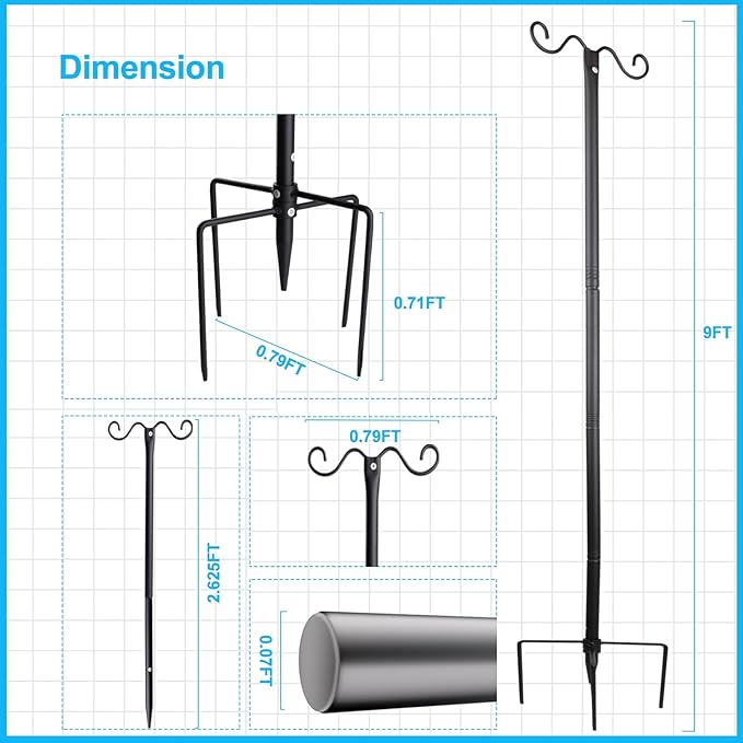 Lightdot Outdoor String Light Poles, 9FT Metal Patio Light Poles Post for Outside with Fork for Outside Hanging Backyard Garden, Deck Lighting Stand for Parties, Wedding, Halloween Decor -3Pack