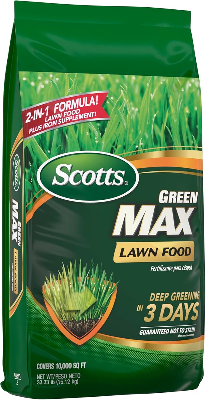 Scotts Green Max Lawn Food, Lawn Fertilizer Plus Iron Supplement for Greener Grass, 10,000 sq. ft., 33.33 lbs.