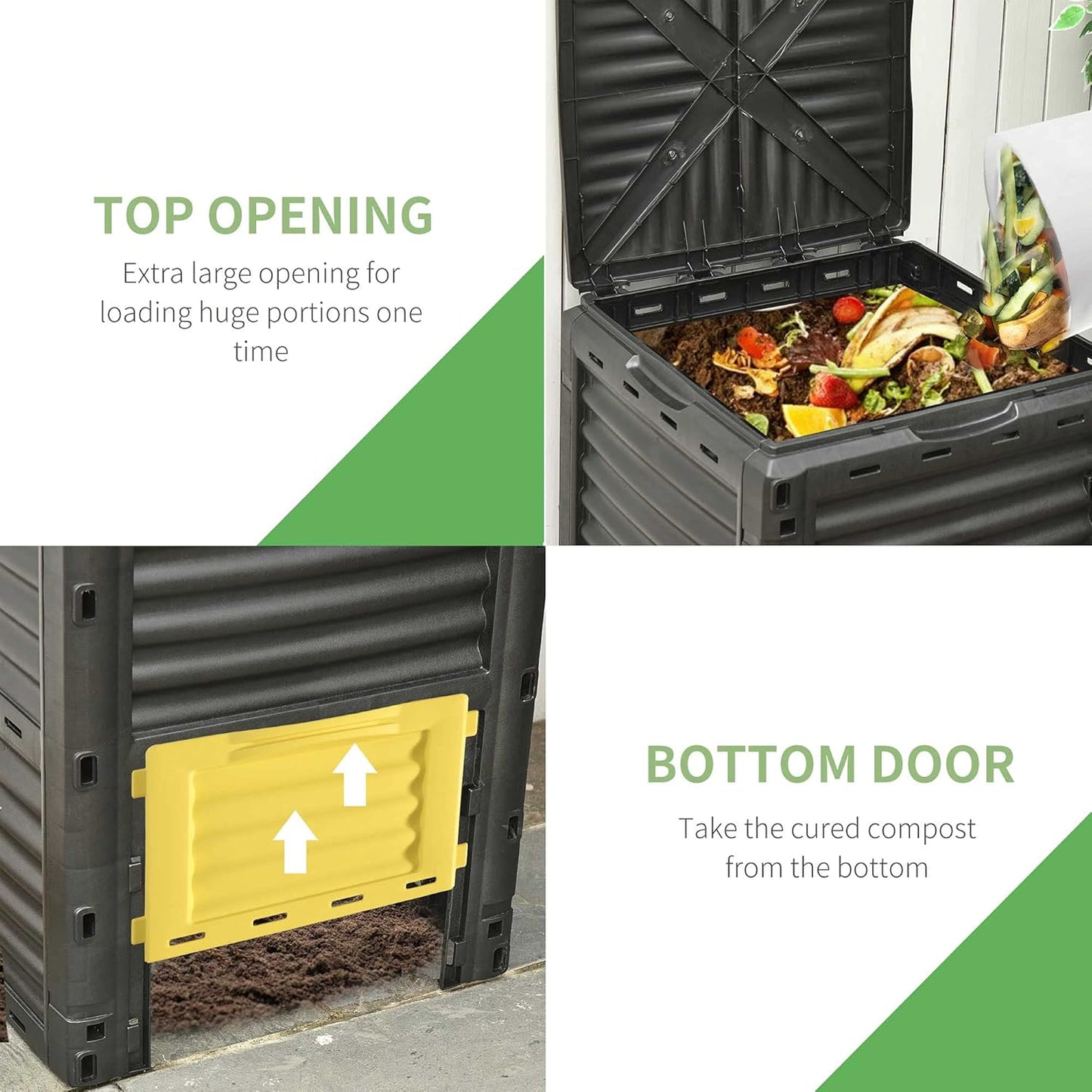 Compost Bin Outdoor 80 Gallon Garden Composter, with 48 Vents and Sliding Doors, Lightweight Outdoor Compost Box for Garden, Kitchen, and Yard Waste, Black+Yellow