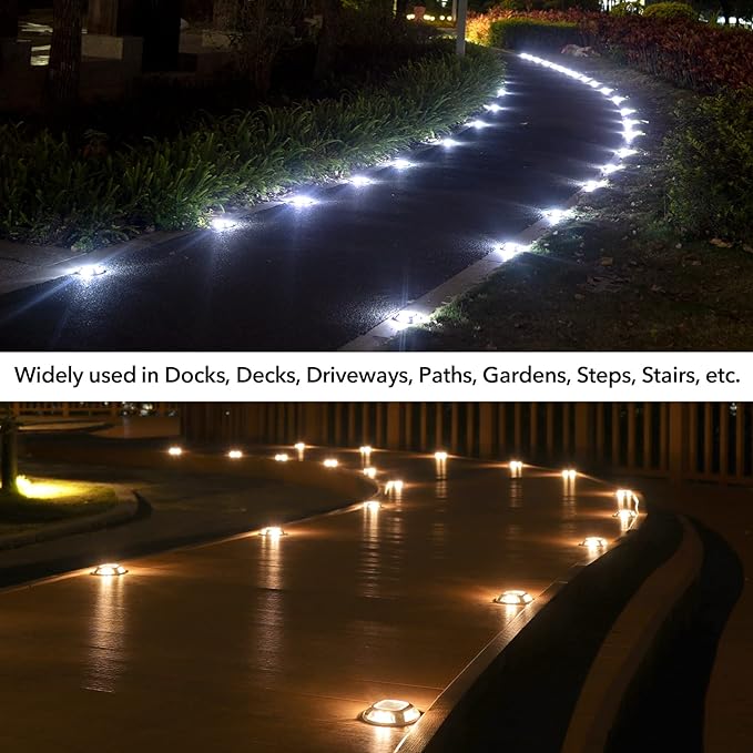 AGPTEK Solar Driveway Lights Outdoor 1 Pack, 2 Color Modes LED Deck Dock Marine Waterproof Driveway Marker Lights for Step Sidewalk Stair Garden Pathway Walkway Yard (Warm White/Cool White)