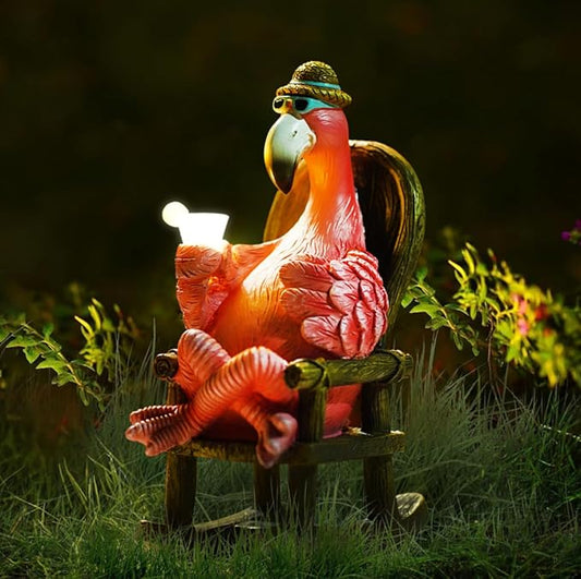 Goodeco Solar Flamingo Statue Outdoor - Perfect Relaxing Fairy Garden Gifts, Great as Birthday or Mom Gifts - 8.1 inches Tall, Pink