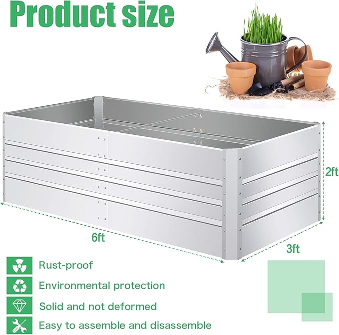 SnugNiture Galvanized Raised Garden Bed 6x3x2FT Outdoor Large Metal Planter Box Steel Kit for Planting Vegetables, Flowers