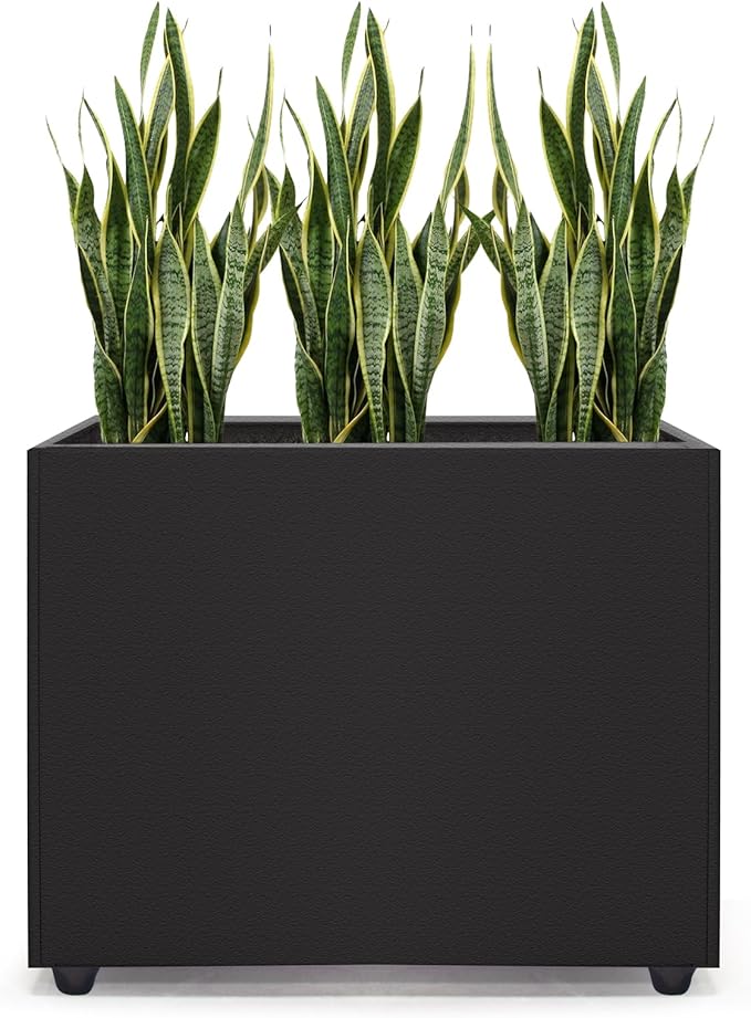 Planter Box Rectangular Block - 16×12×12IN Galvanized Steel Metal Long Box Planter Easy Installation Modern Outdoor Tall Planters All-Weather Use with Drainage Holes for Patio/Porch(Black)
