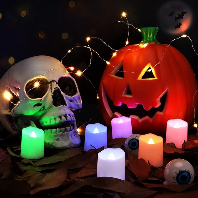 Flameless Tea Lights USB Recgargeable Candles, 12 Pack teaLights Candle Color Changing Flickering for Halloween, Garden, Home, Christmas Decorations