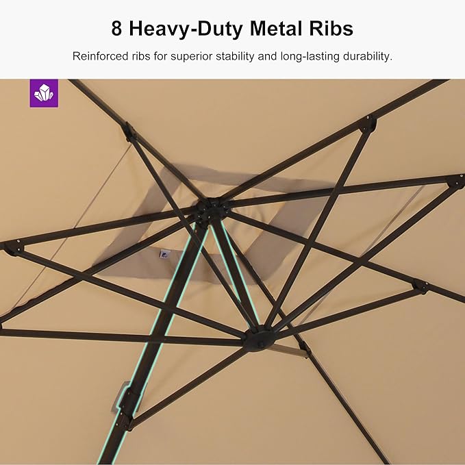 PURPLE LEAF 10' × 13' Patio Cantilever Umbrella with Base Outdoor Rectangle Adjustable Offset Umbrellas with 360-degree Rotation and 8 Heavy Duty Metal Ribs for Garden Deck Pool Beige