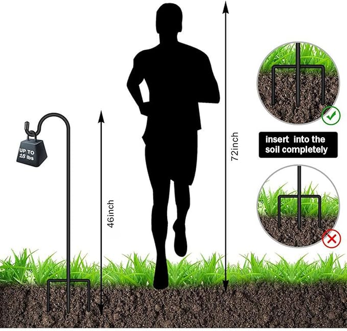 CMASTER Shepherd Hook for Outdoor, 1 Pack 76 Inch Bird Feeder Pole with 5 Prong Base Heavy Duty Adjustable Garden Hook for Hanging Plant, Hummingbird Feeder, Lantern(76 Inch)