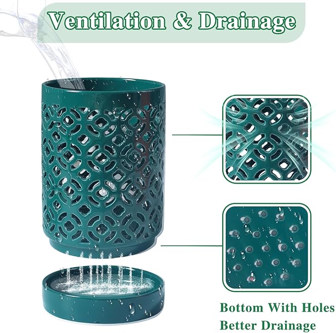 Orchid Pot 4 Inch, Orchid Pots with Holes & Saucers for Repotting, Breathable Slotted Orchid Pots Flower Plant Pot Green