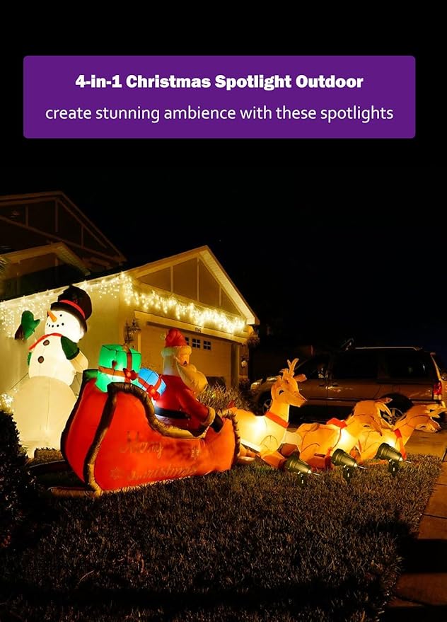 Spotlight Outdoor for Halloween Christmas: 4-in-1 RGBW Low Voltage Landscape Lighting Kit with Plug-in Transformer | 6W 24V IP65 Waterproof Color Changing LED Spot Lights with Remote for Yard Garden