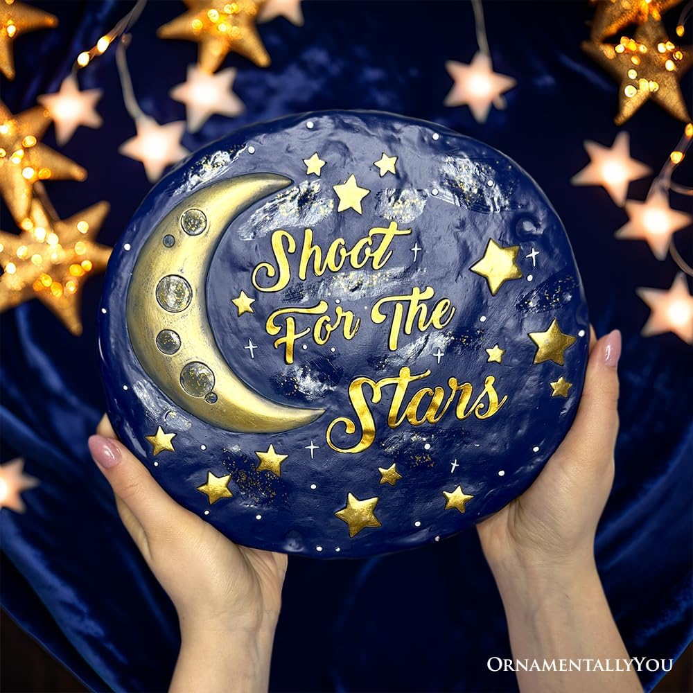 Elegant Resin Stepping Stone, Outdoor Garden Pathway Decoration (Shoot for The Stars Stepping Stone, 9.5" Galactic Moon and Stars Space Themed Gift)