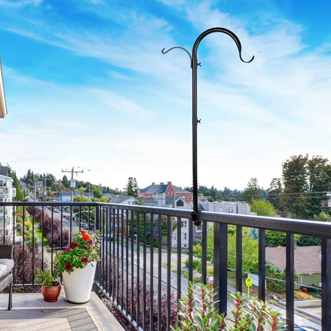 WOSIBO 4 Pack Three Span Deck Hook, 37 Inches Deck Bird Feeder Pole, Hanging Baskets Porch Multi-Hook for Deck Kit with Three Branches for Plant Hangers, Lanterns, Wind Chimes and More