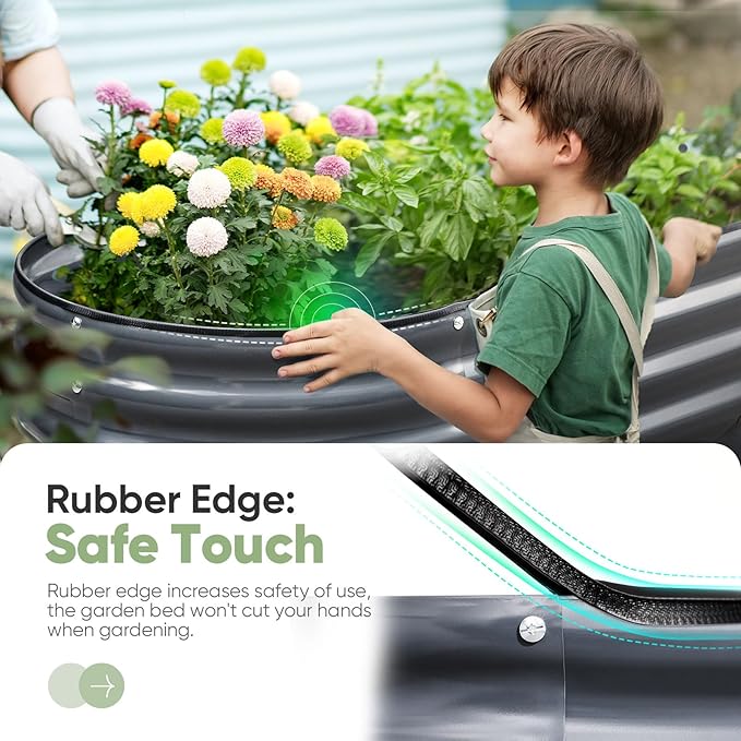 KING BIRD Raised Garden Bed 2.85 ft Tall 9 in 1 Galvanized Planter Garden Box Outdoor for Gardening, Deep Root Vegetables, Flowers 94.5X23.6X34.2 in, Dark Grey