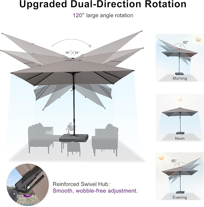 PURPLE LEAF 11.5' X 8' Left-right Tilting Outdoor Patio Umbrella Swivel Offset Cantilever Heavy Duty Rectangle Aluminum Umbrella with UV Resistant for Deck Pool Patio Backyard, Ash Mocha