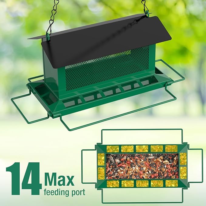 Bird Feeder for Outdoor Hanging, Large Squirrel Proof Birdfeeders w/ 14 Feeding Ports - Heavy Duty Metal Bird Feeders for Outside Hanging, 4 Lb Large Capacity Birdfeeder to Attracting Birds