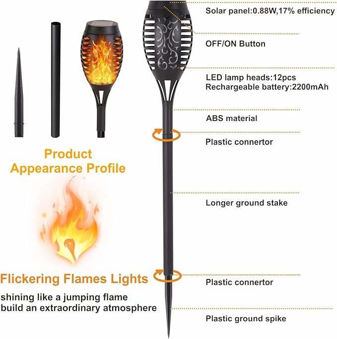Solar Lights Outdoor, 8Pack Solar Torch Light with Flickering Flame for Garden Decor, Waterproof Outdoor Lighting Landscape, LED Flame Torches for Outside Patio Pathway Yard Decorations