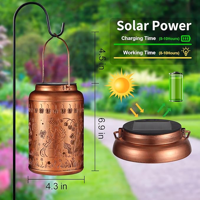 Solar Lantern Outdoor Hanging Lights Birthday Gifts for Women Mom and Grandma Cat and Butterfly Metal Garden Decor Outdoor Waterproof LED Solar Lanterns for Patio, Yard, Pathway,Landscape