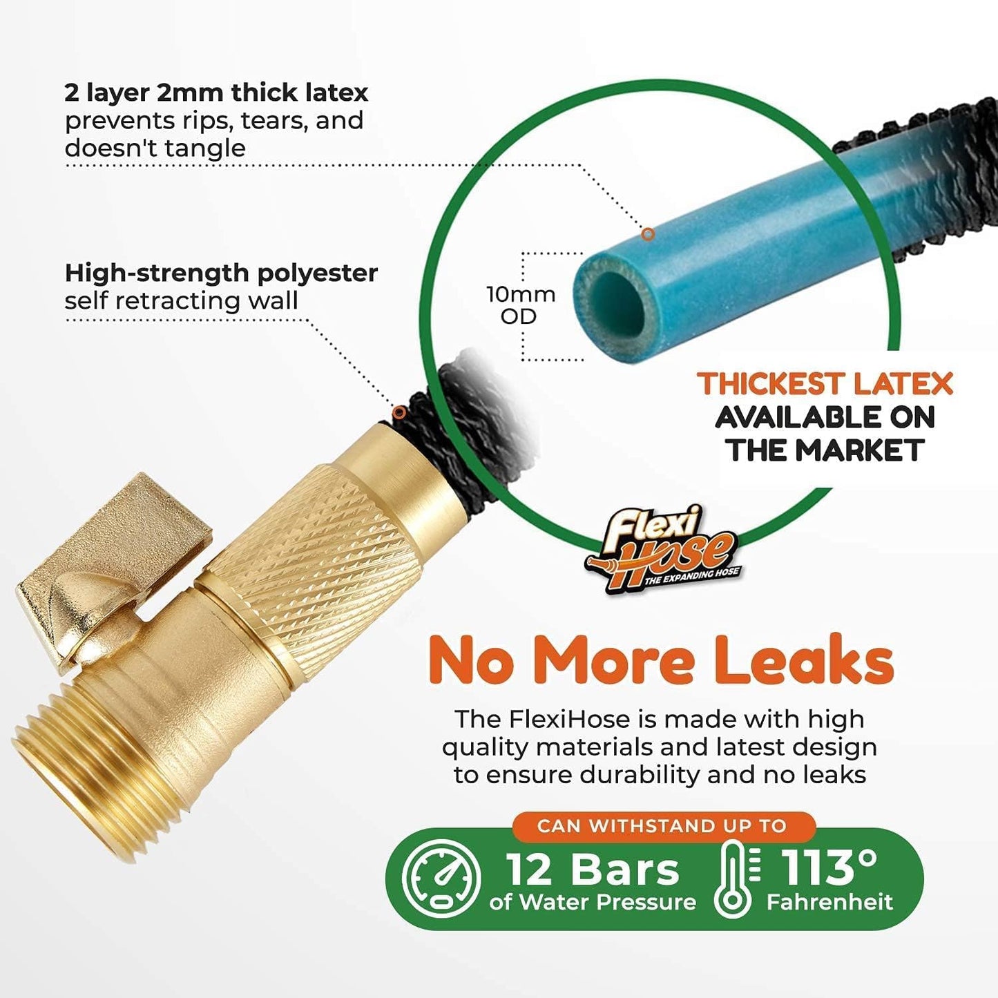 Flexi Hose with 8 Function Nozzle, 150FT - Lightweight Expandable Garden Hose, No-Kink Flexibility, 3/4 Inch Solid Brass Fittings and Double Latex Core
