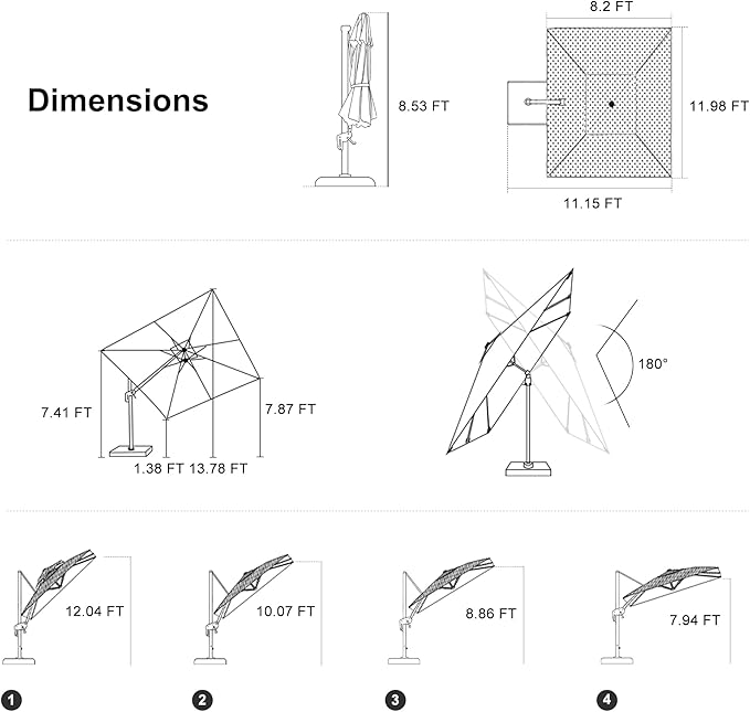 PURPLE LEAF 9' X 12' Left-right Tilting Outdoor Patio Umbrella Swivel Offset Cantilever Heavy Duty Rectangle Aluminum Umbrella with UV Resistant for Deck Pool Patio Backyard, Graphite Grey
