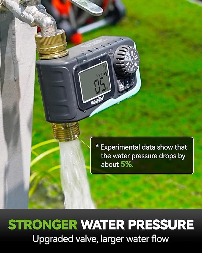 RAINPOINT Sprinkler Timer, 100% Metal Water Pipe Water Timer for Garden Hose, Programmable Hose Controller with Manual Watering/Rain Delay, Automatic Drip Irrigation System for Lawn, 1 Outlet
