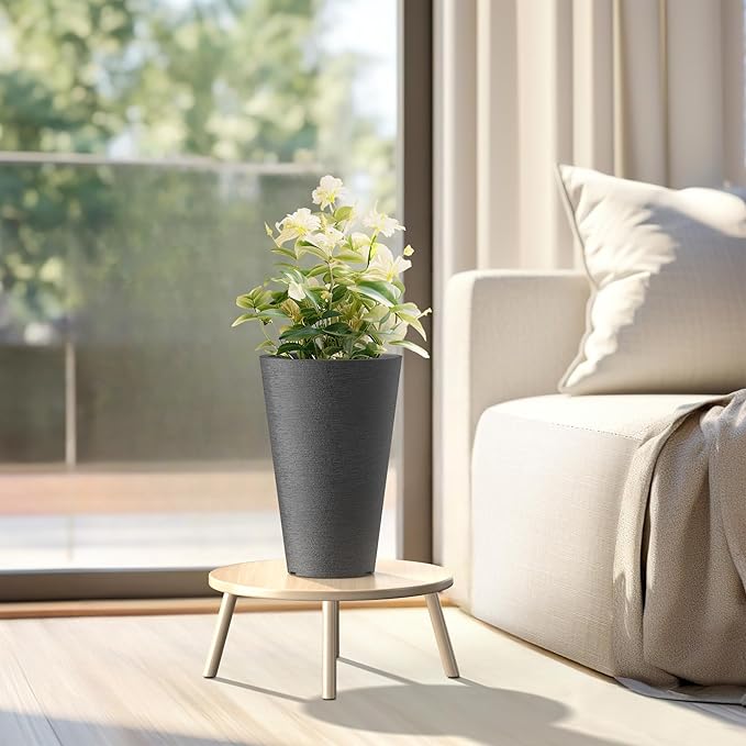 Kante Tall Round Planter Set of 2, 13 Inch Tall Decorative Planter Pots for Outdoor Indoor Garden Patio Front Porch (Black)